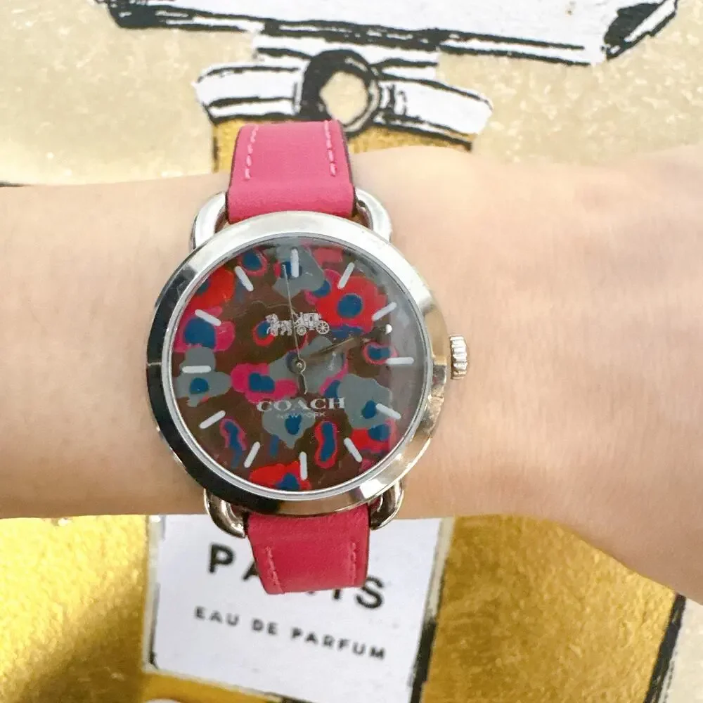 Coach W1534 Dahlia Floral Dial Pink Calfskin Leather Strap Women's Watch